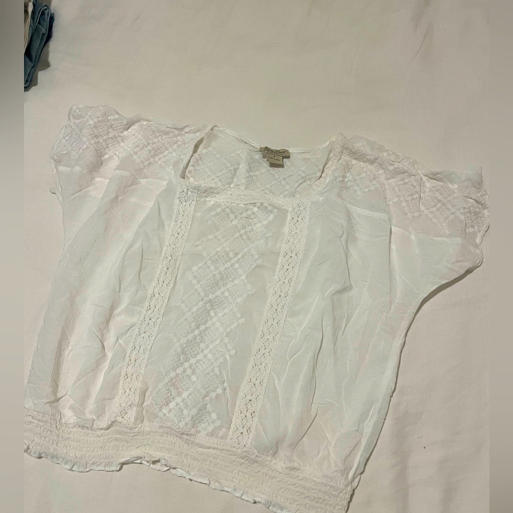 Lucky brand white lace crochet short sleeve top SMALL